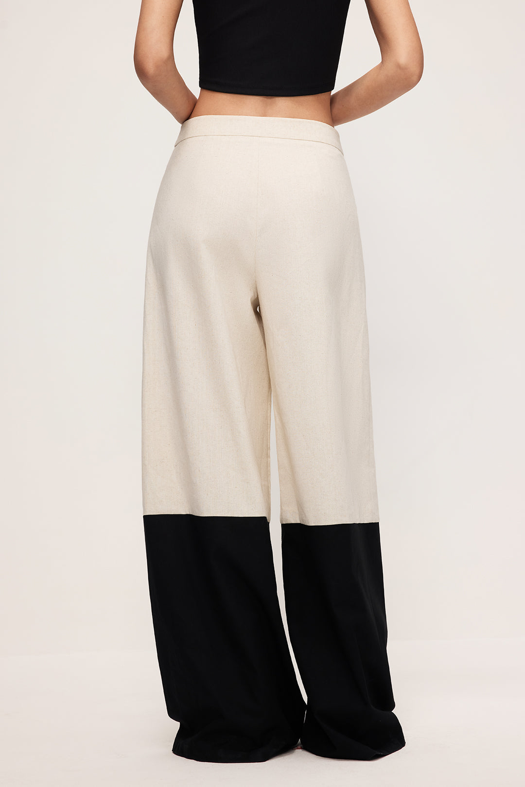 Linen High Waist Patchwork Wide Leg Trousers