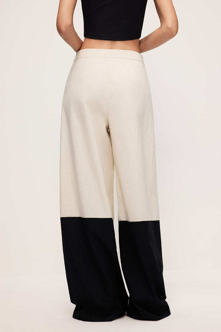 Linen High Waist Patchwork Wide Leg Trousers