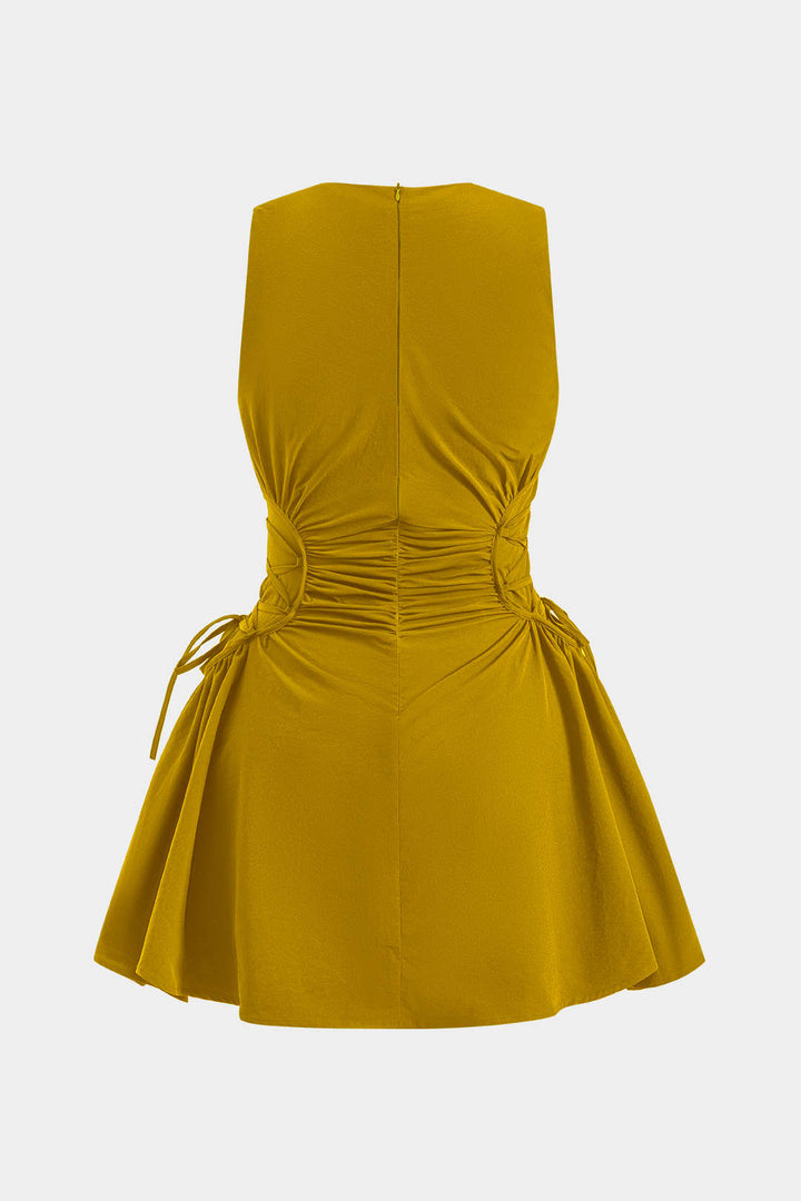 Ruched Strappy Zipper Sleeveless Mini Dress