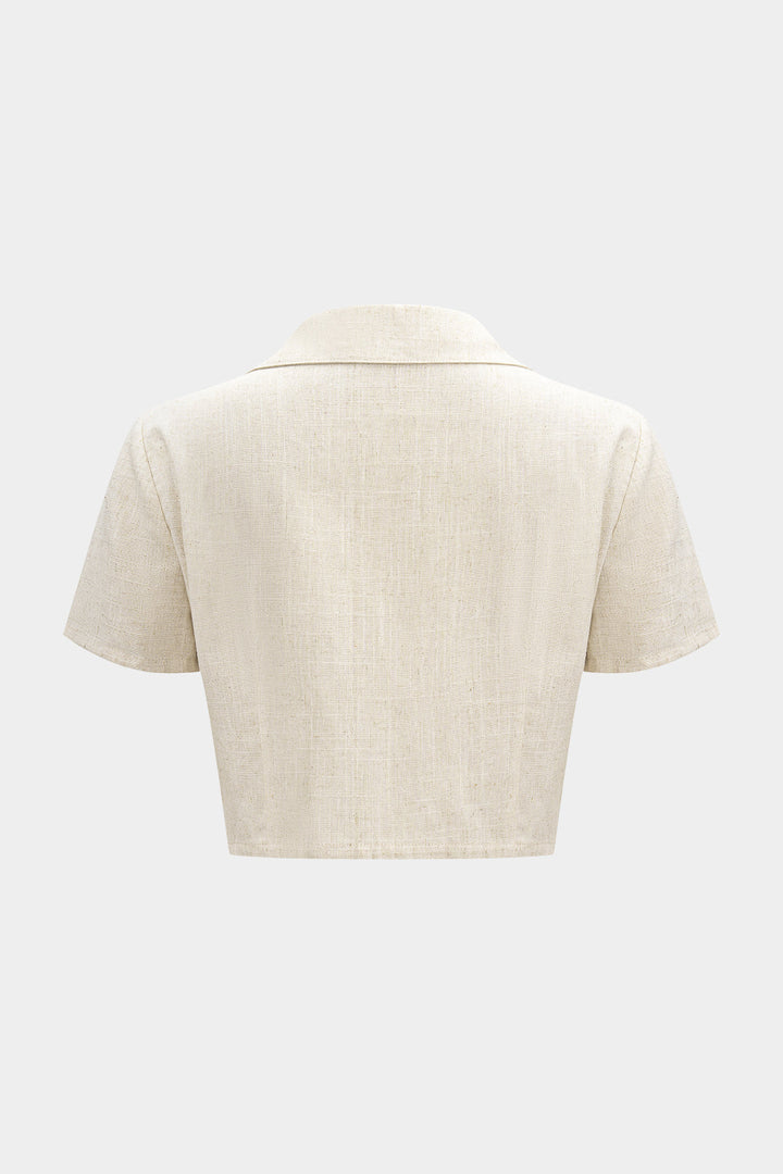 Linen V-Neck Button Short-Sleeve Shirt