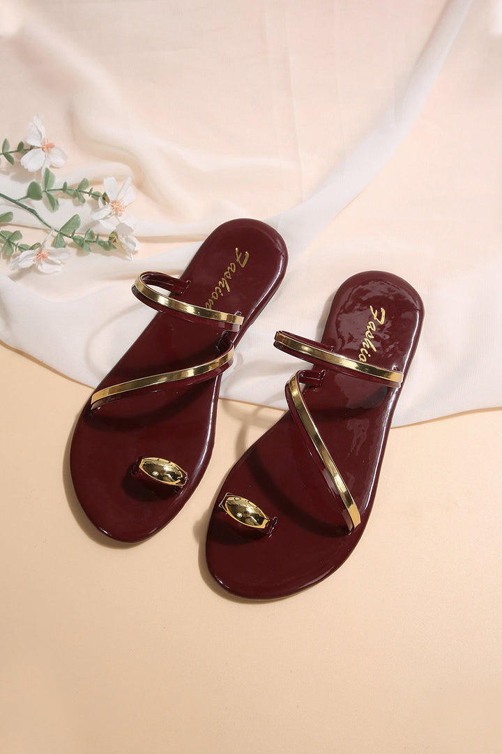 Faux Leather Metallic Round Toe Flats