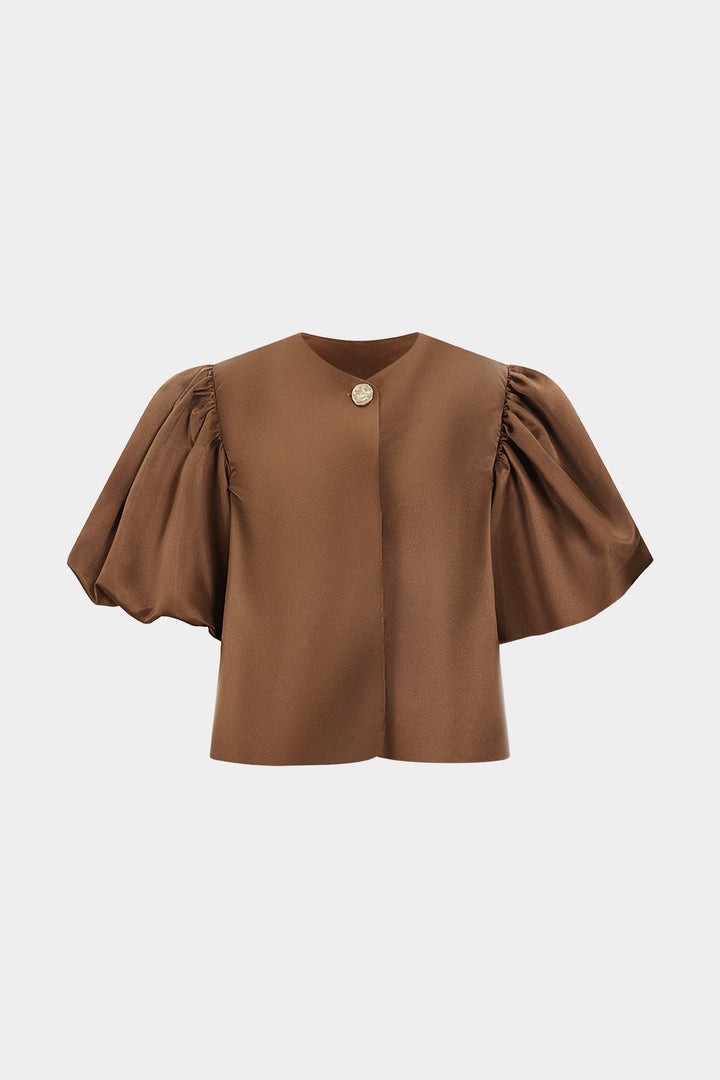 Satin Puff Sleeve Short-Sleeve Shirt