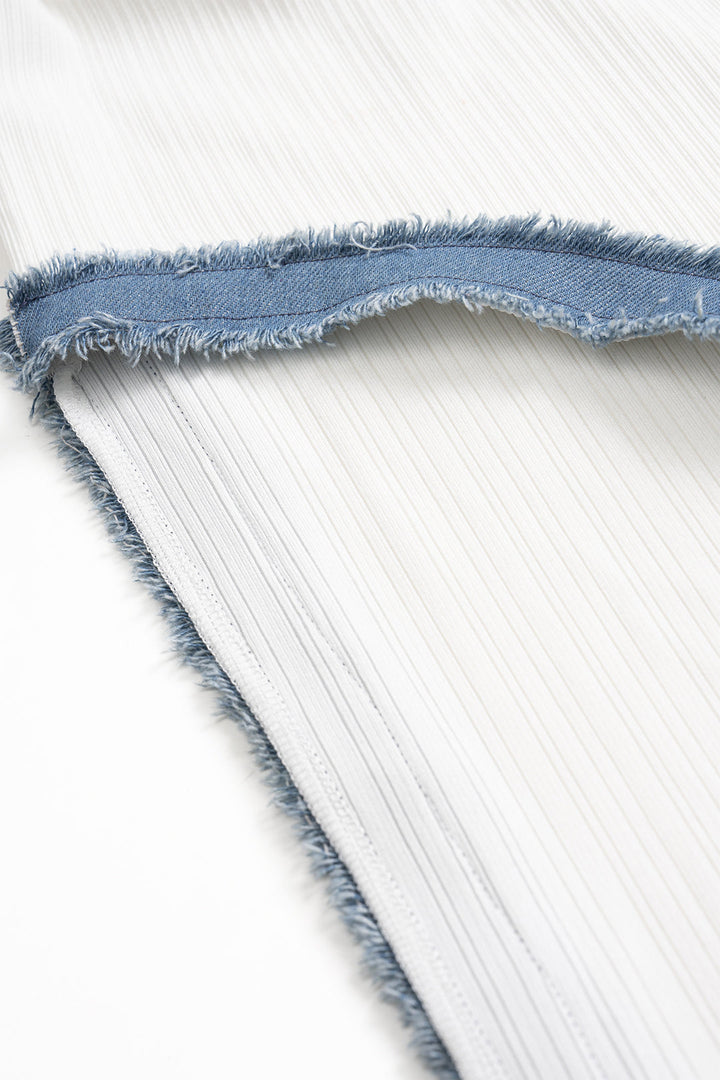 Denim Patchwork Asymmetrical Slip Sleeveless Maxi Dress