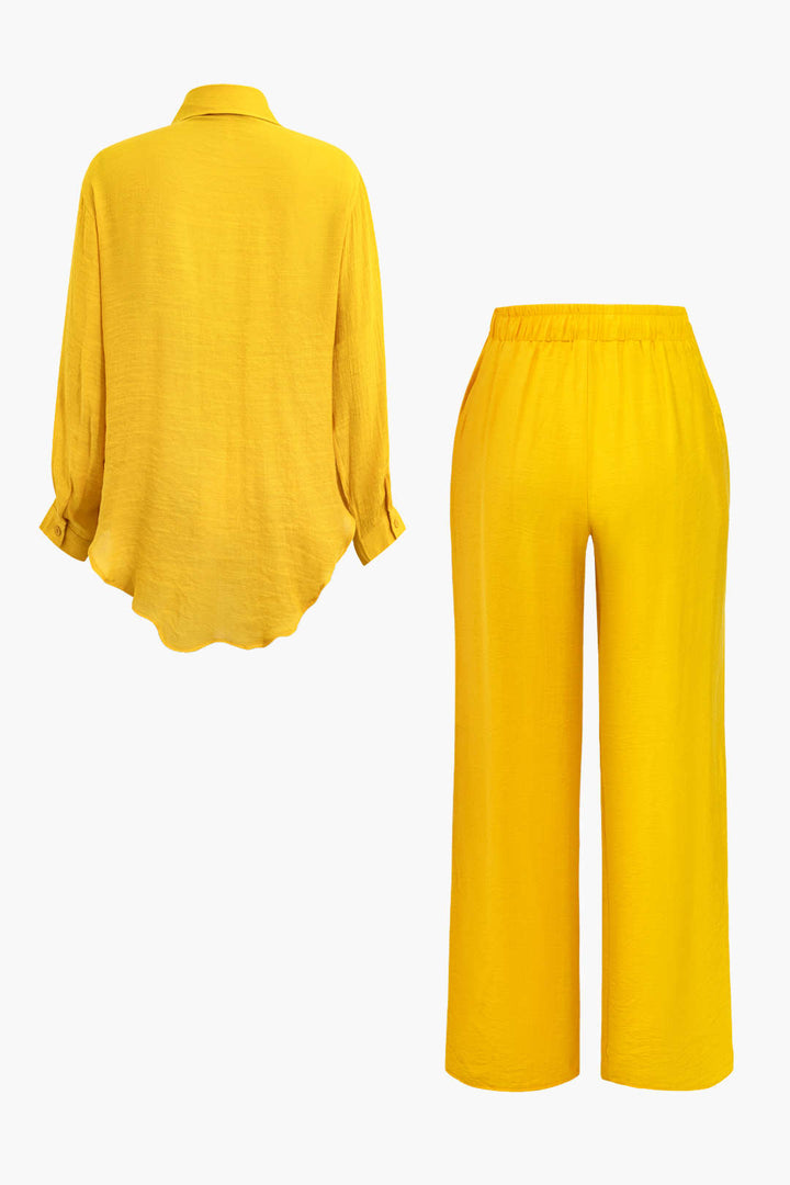 Tie Front Shirt And Wide Leg Pants Set