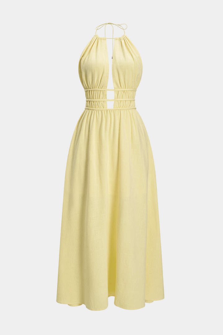 Halter Neck Cut Out Sleeveless Maxi Dress