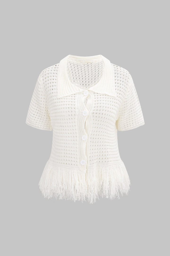 Knit Fringe Short-Sleeve Top