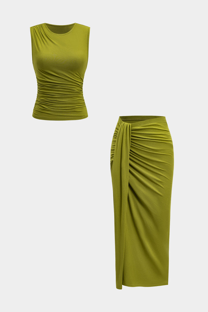 Tank Top And Ruched Twist Knot Skirt Set