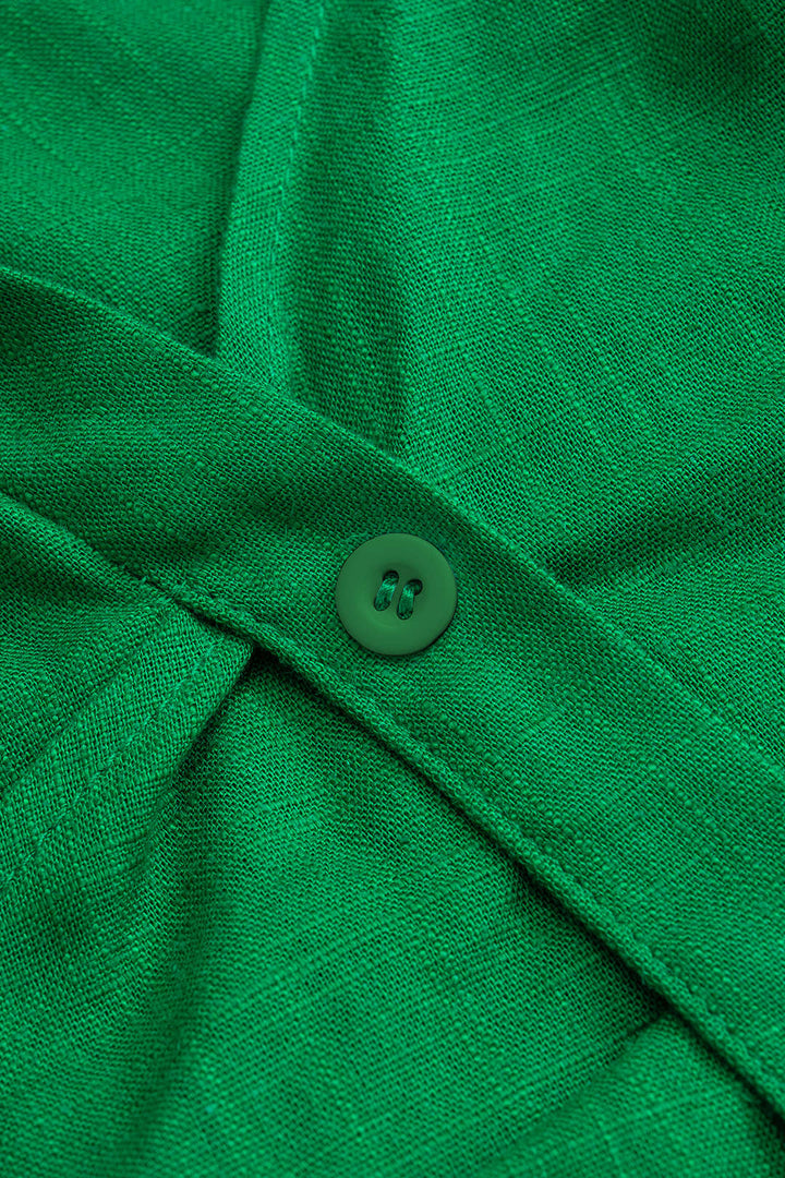 Linen Asymmetrical Ruched V-Neck Short-Sleeve Shirt