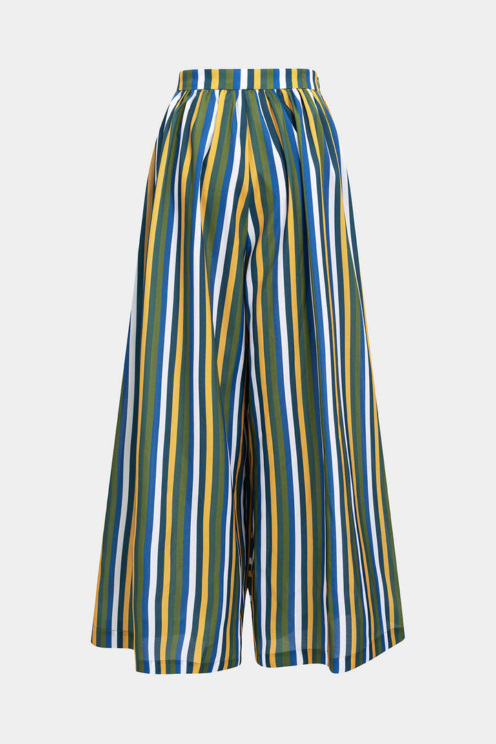 Contrast Stripe Print Ruched Tie Front Trousers