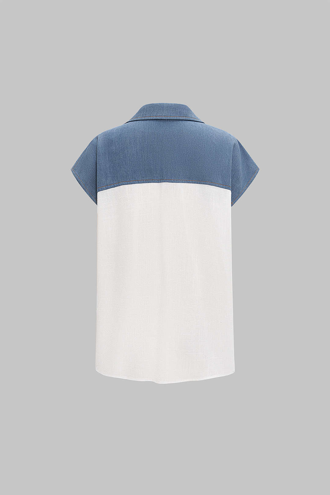 Patchwork Linen Tie Front Fake Pocket Shirt