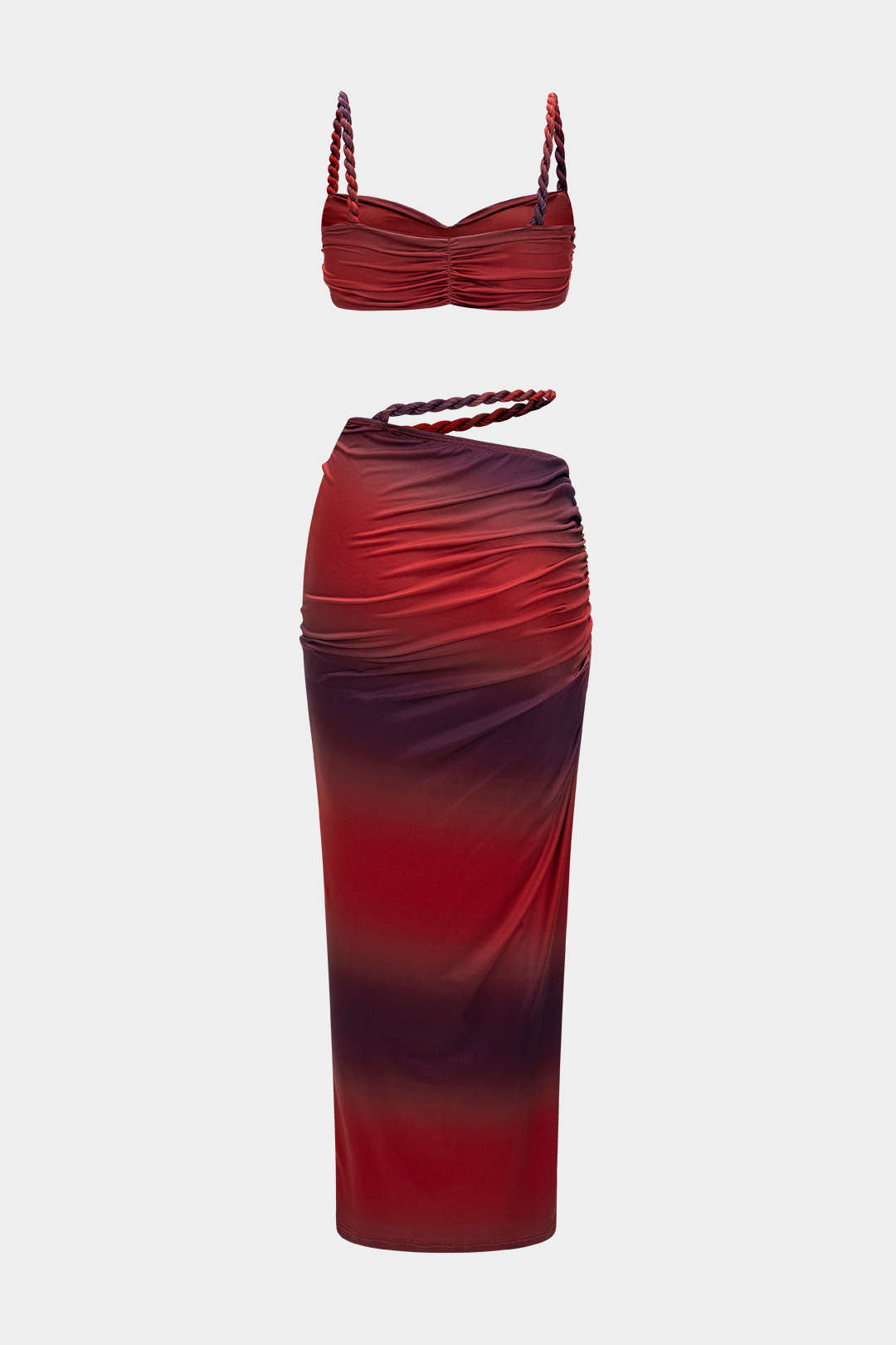 Ruched Backless Cami Top And Cut Out Skirt Set