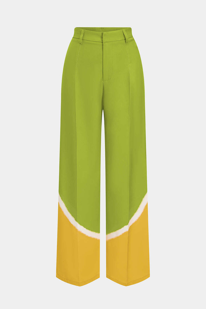 Contrast Pleated Wide Leg Trousers