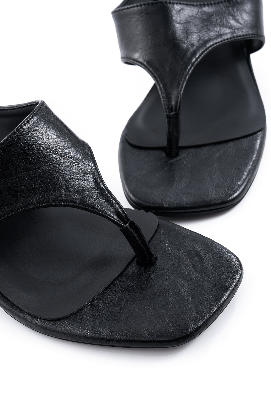 Faux Leather Square Toe Slippers