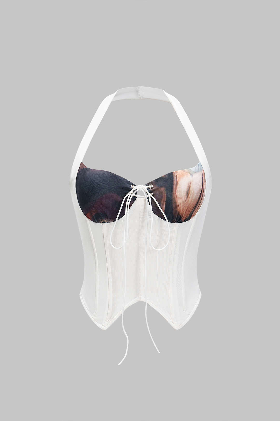Halter Neck Bustier Drawstring Tank Top And Pleated Skirt Set
