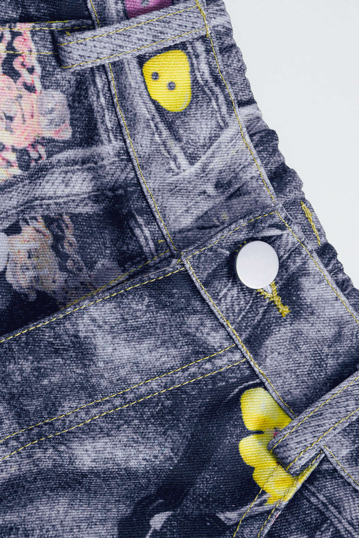 Abstract Print Button Wide Leg Trousers
