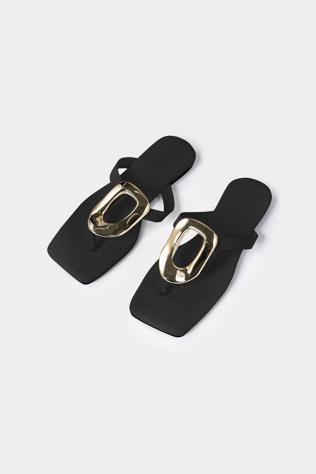 Metallic Buckle Open Toe Flats