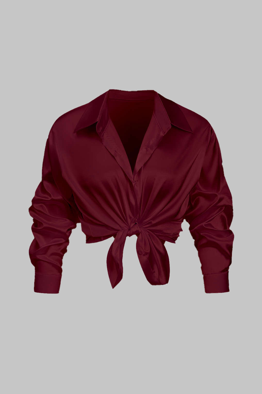 Basic Solid Satin Long-Sleeve Shirt