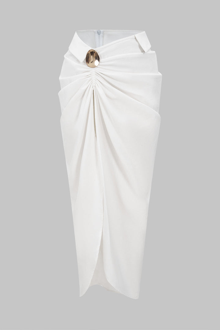 Linen Ruched Slit Asymmetrical Skirt