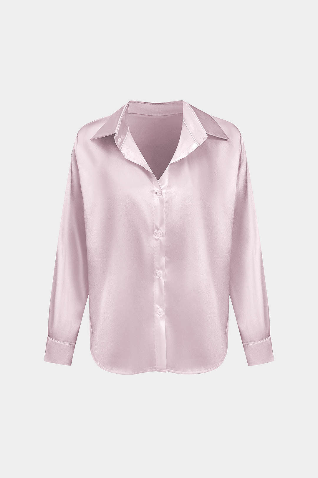 Basic Solid Satin Long-Sleeve Shirt