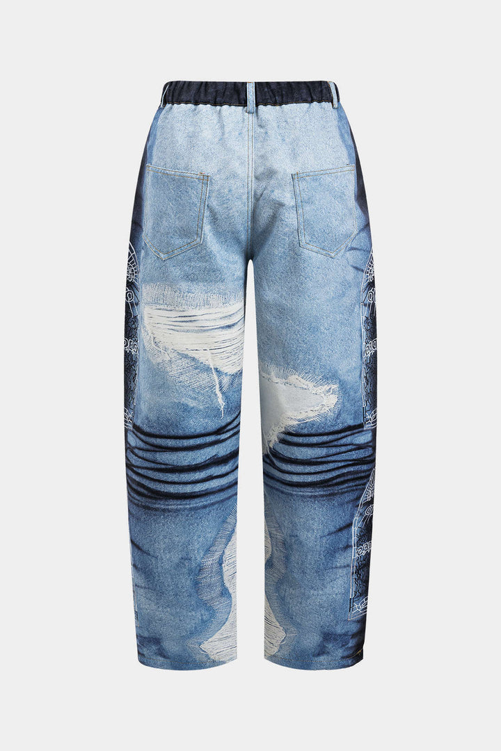 Abstract Print Button Pocket Trousers