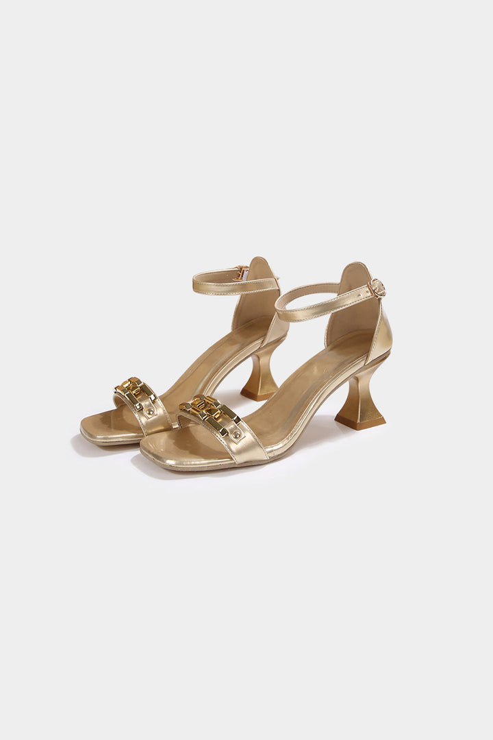 Chain Faux Leather Open Toe Heels