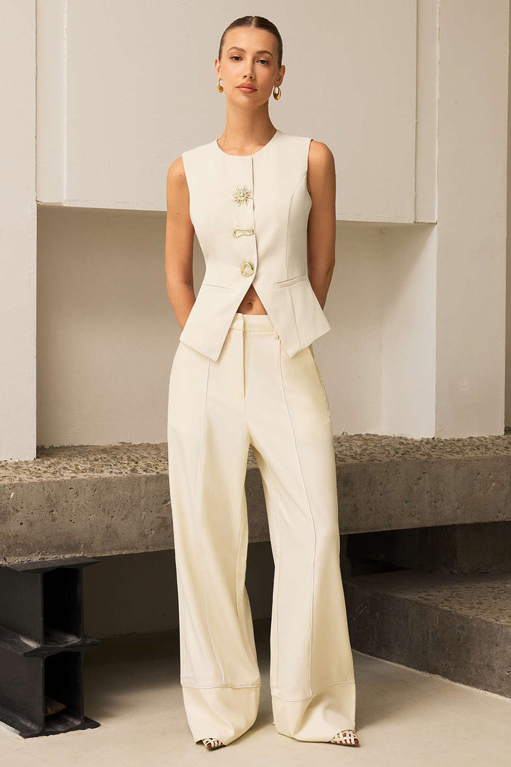 Patchwork Binding Straight-Leg Trousers
