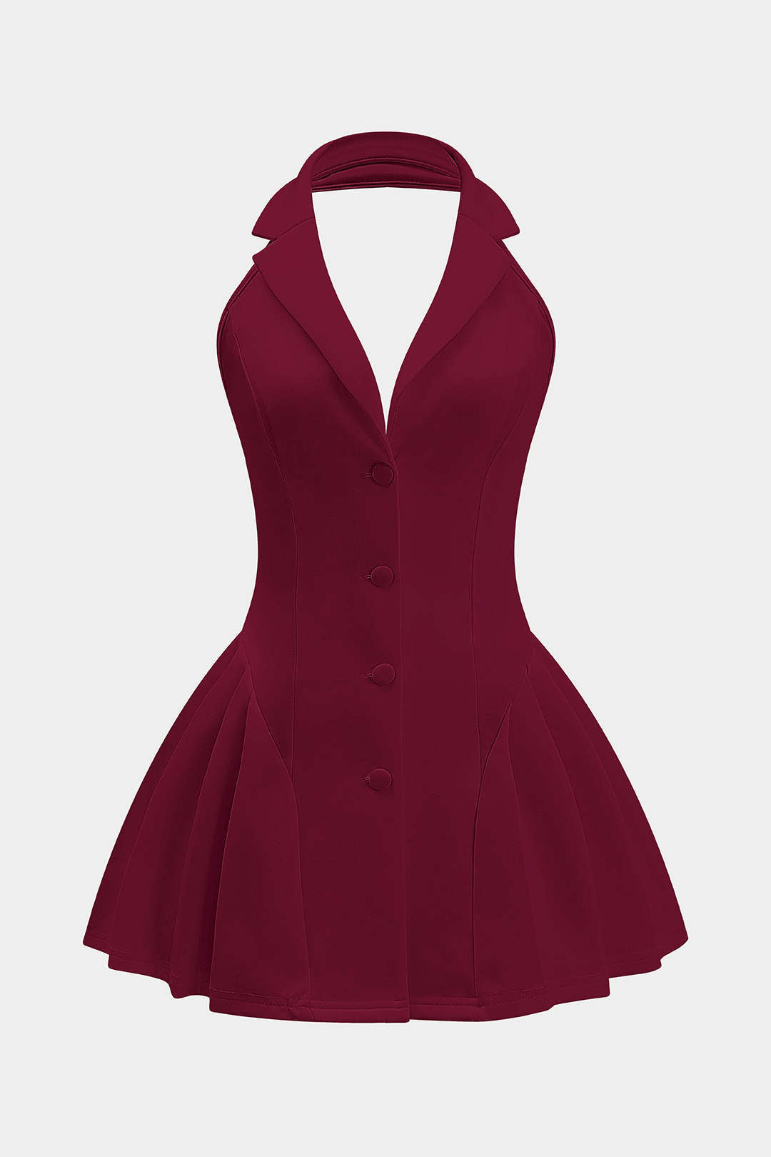 Halter Neck Button Ruffle Sleeveless Mini Dress