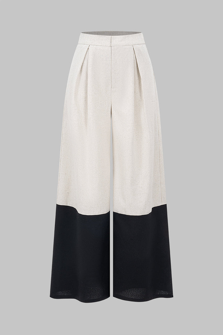 Linen High Waist Patchwork Wide Leg Trousers