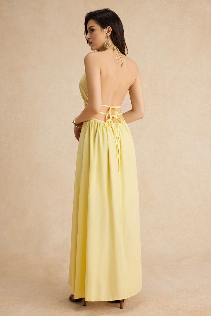 Halter Neck Cut Out Sleeveless Maxi Dress