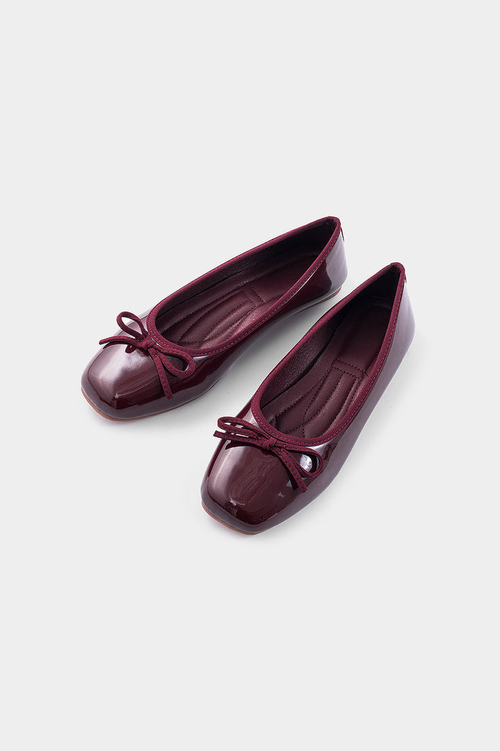Faux Leather Ribbon Butterfly Square Toe Flats