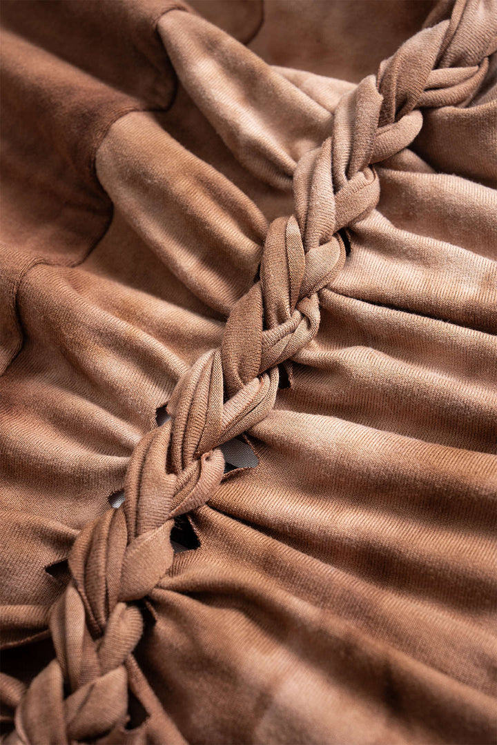 Cut Out Detail Ruched Backless Sleeveless Midi Dress