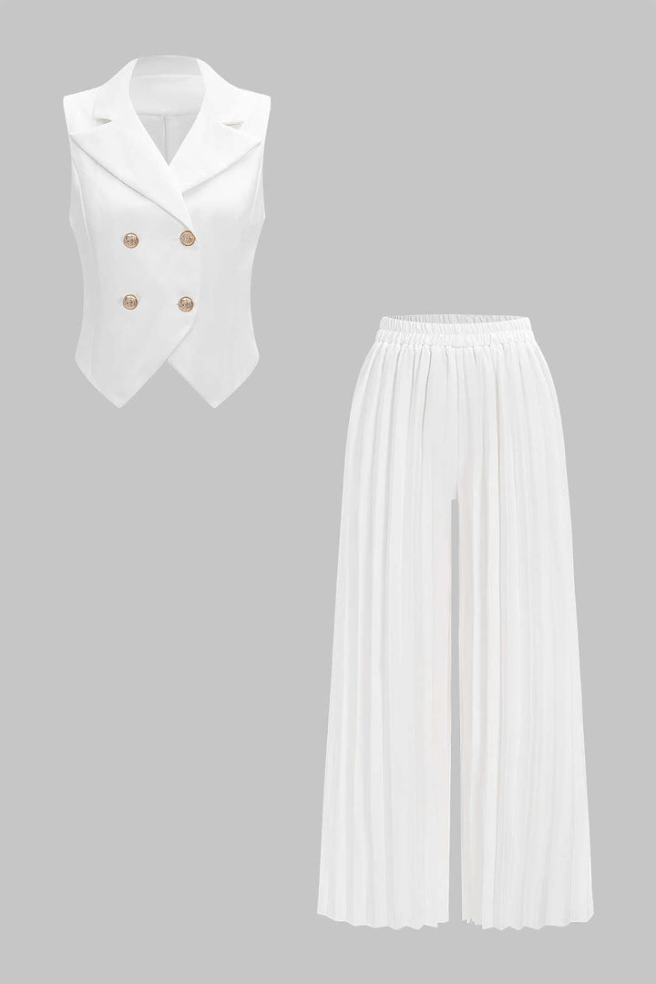 Solid Vest And Pleated High Waist Trousers Set