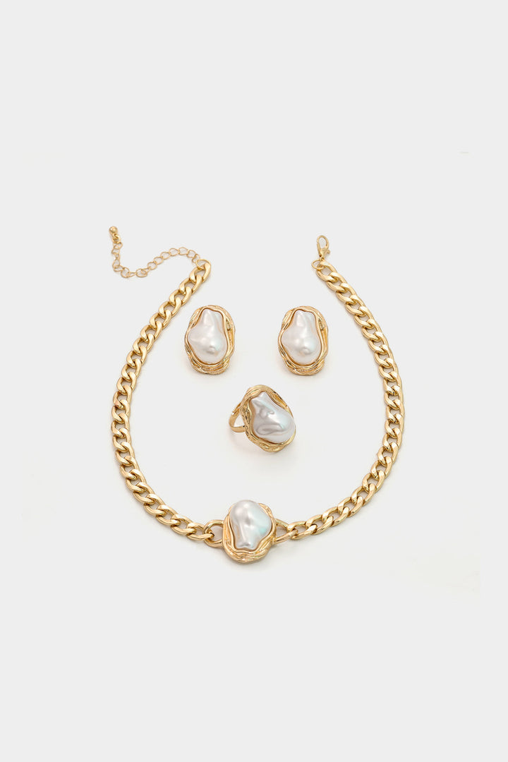 Pearl Irregular Metallic Necklace
