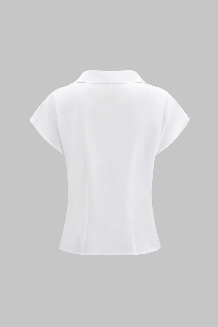 Ruched Pleated Short-Sleeve Shirt