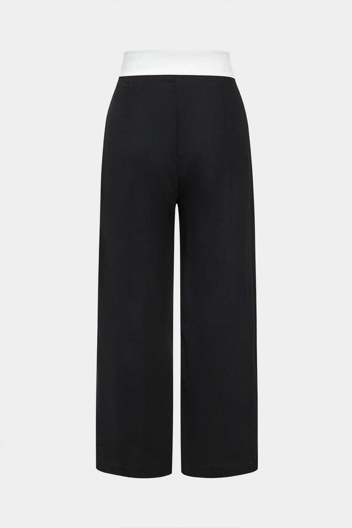 Basic Contrast High Waist Wide Leg Trousers