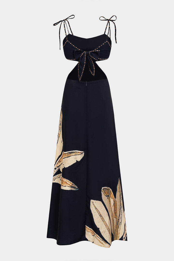 Floral Print Cut Out Backless Slip Sleeveless Maxi Dress