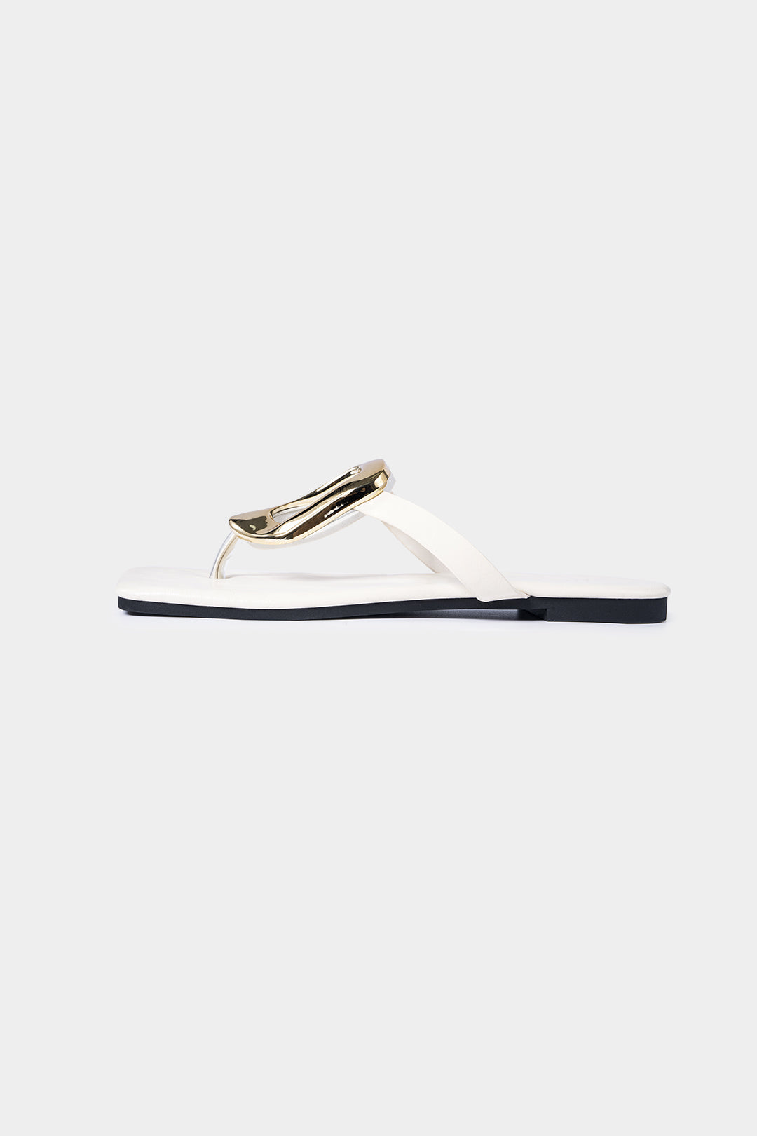 Metallic Buckle Open Toe Flats