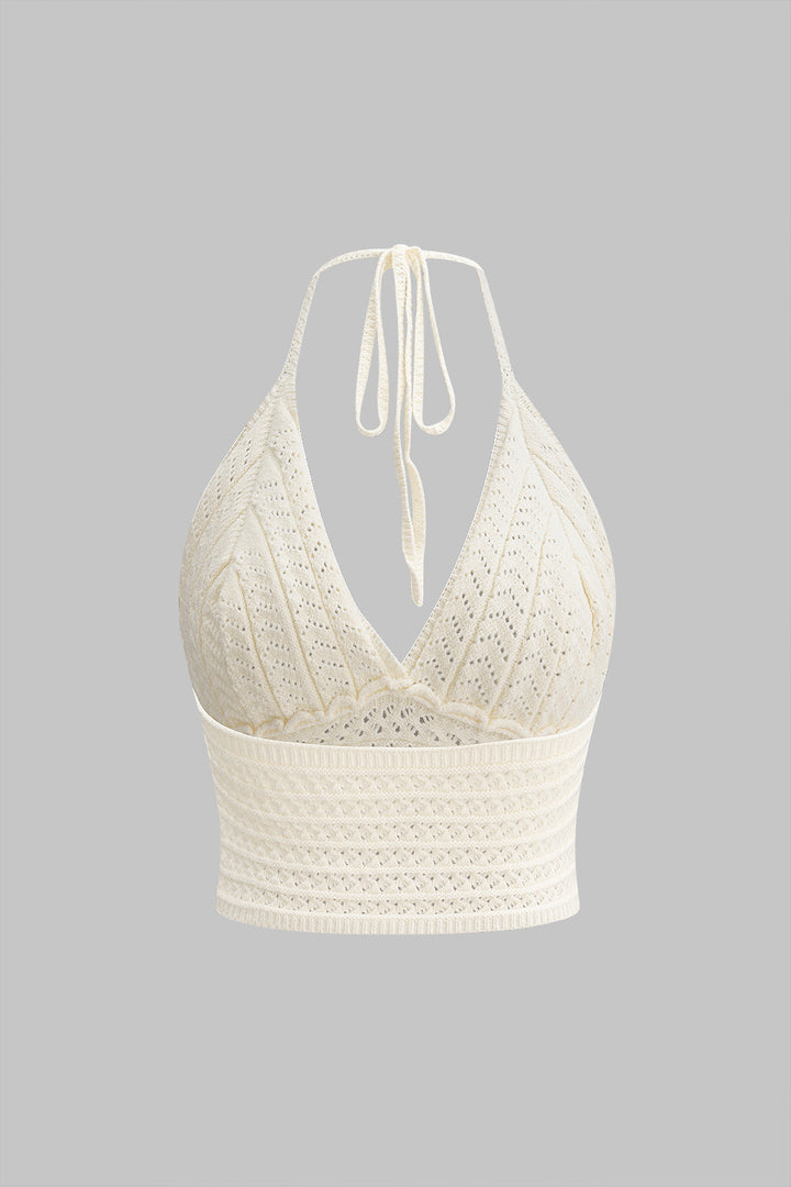 Knit V-Neck Halter Hollow Out Backless Tank Top