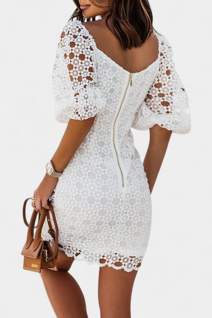 Engracia Short Lace Dress with Puff Sleeves