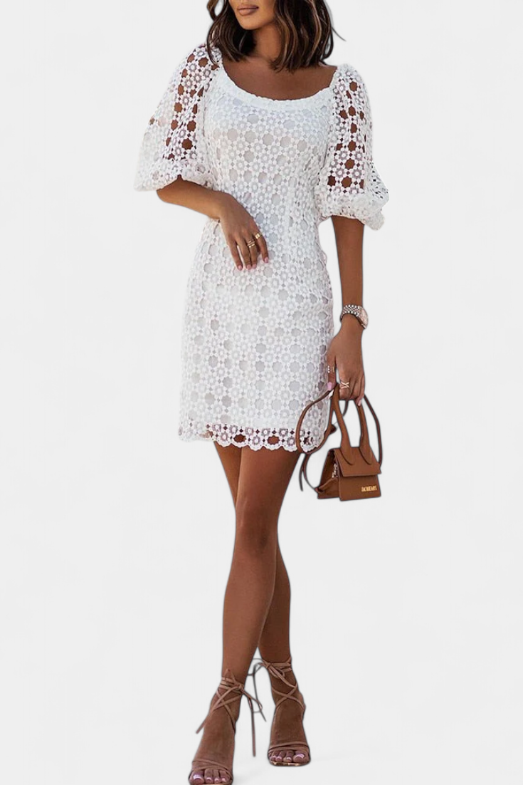 Engracia Short Lace Dress with Puff Sleeves