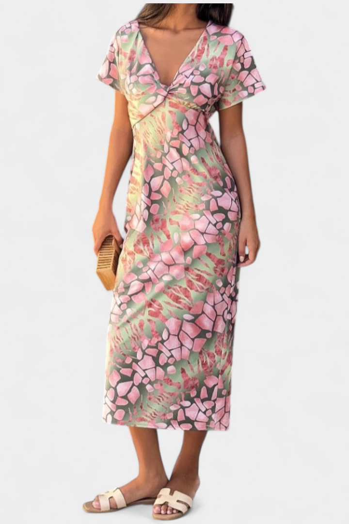 Triana Dress with Abstract Print and V-Neck