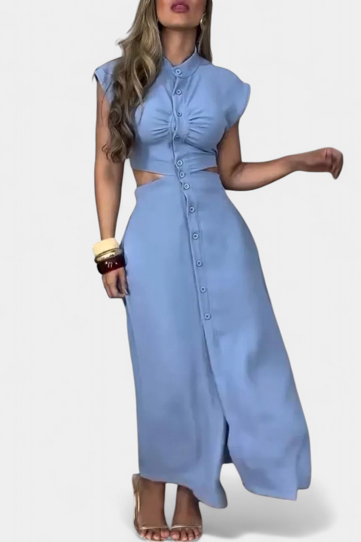 Griselda Midi Dress with Buttons and Open Waist