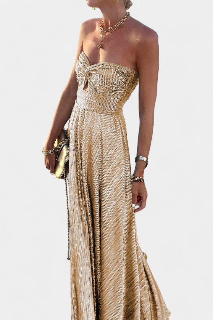 Onelia Long Strapless Dress with Metallic Fabric