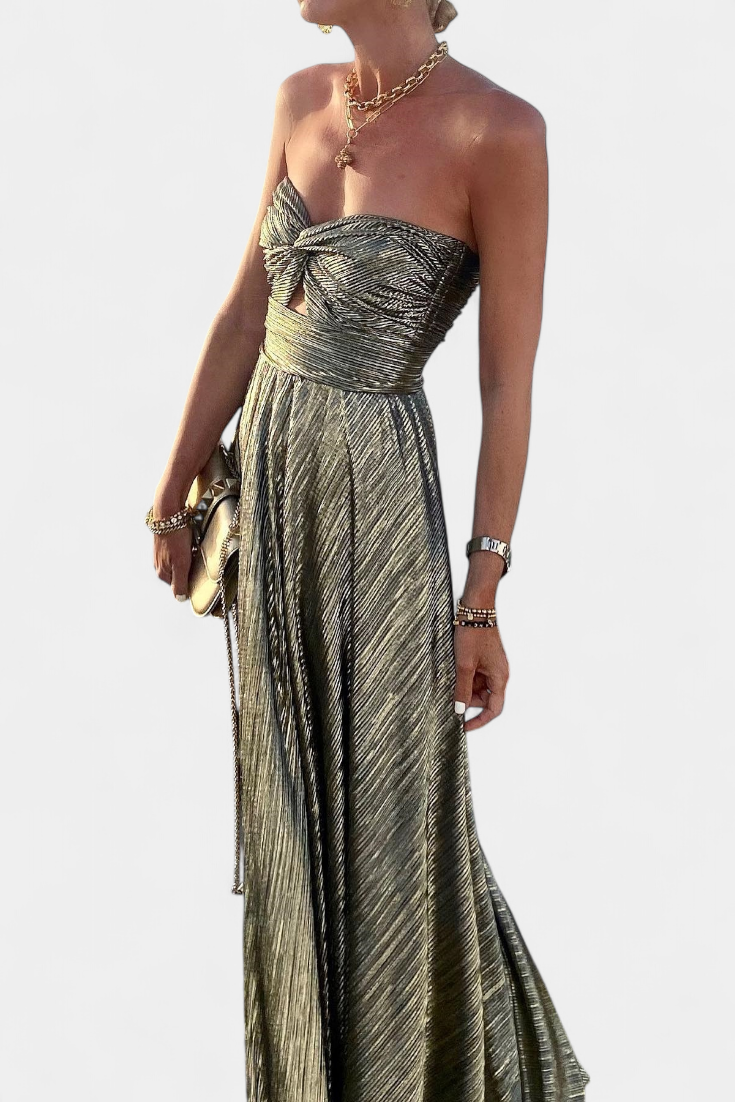 Onelia Long Strapless Dress with Metallic Fabric