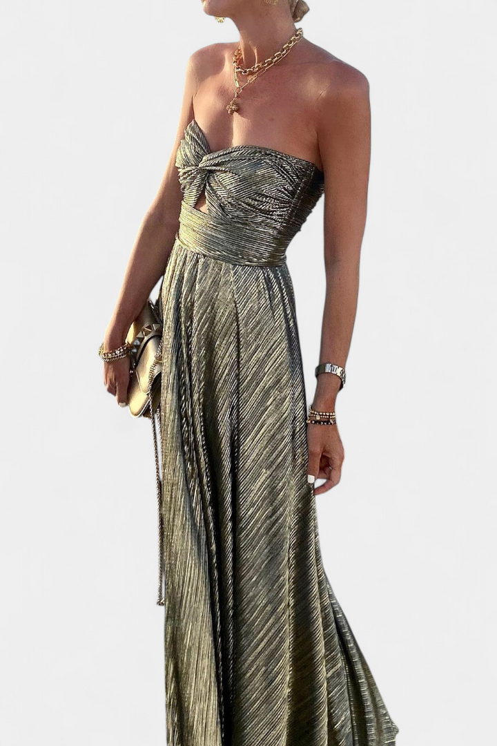 Onelia Long Strapless Dress with Metallic Fabric