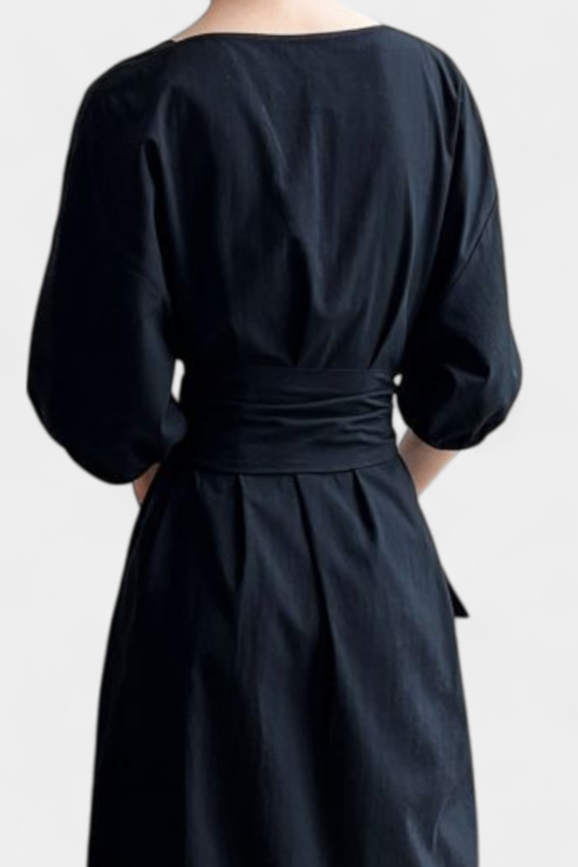 Krisbel Cotton Linen Dress with Waist Tie