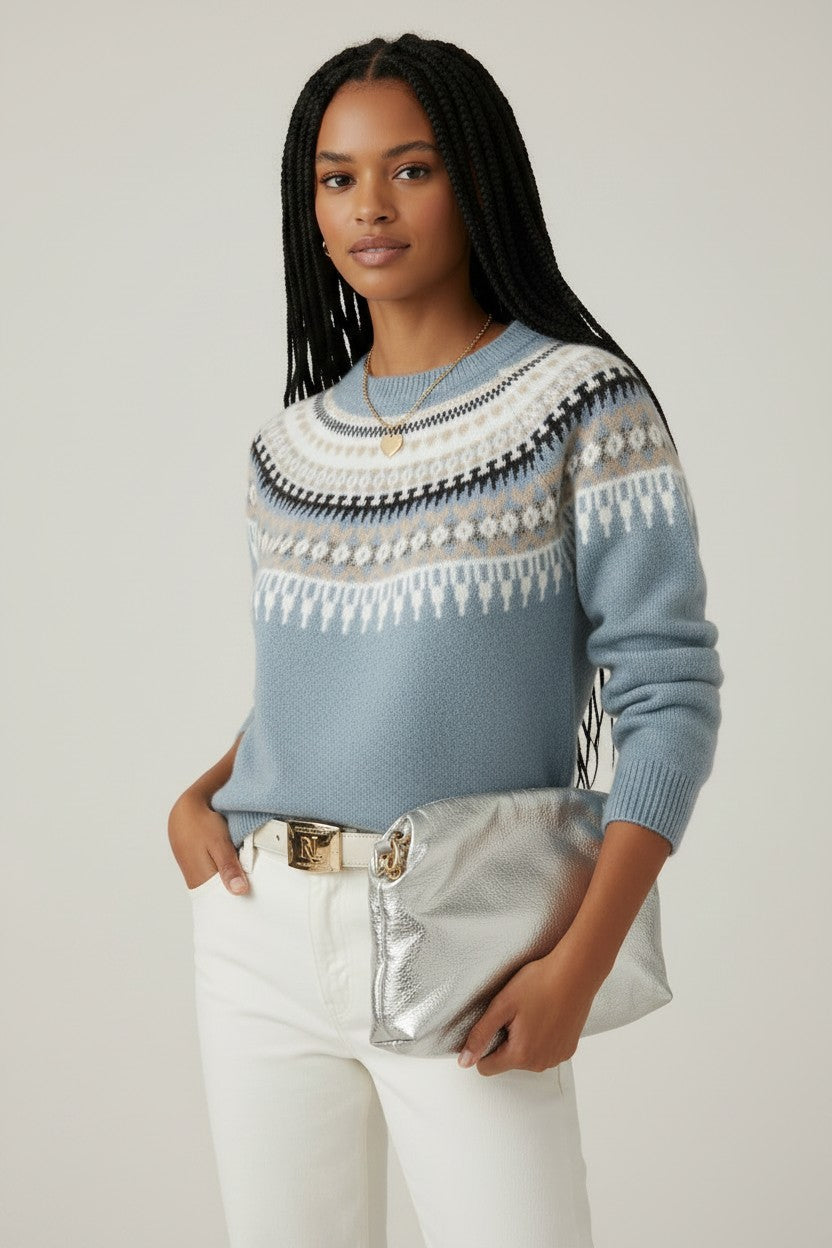 Susanna | Fair Isle Yoke Crew-Neck Knit Sweater for Women