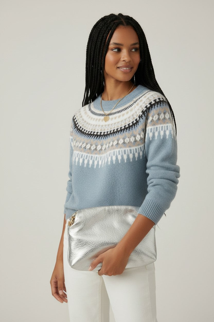 Susanna | Fair Isle Yoke Crew-Neck Knit Sweater for Women