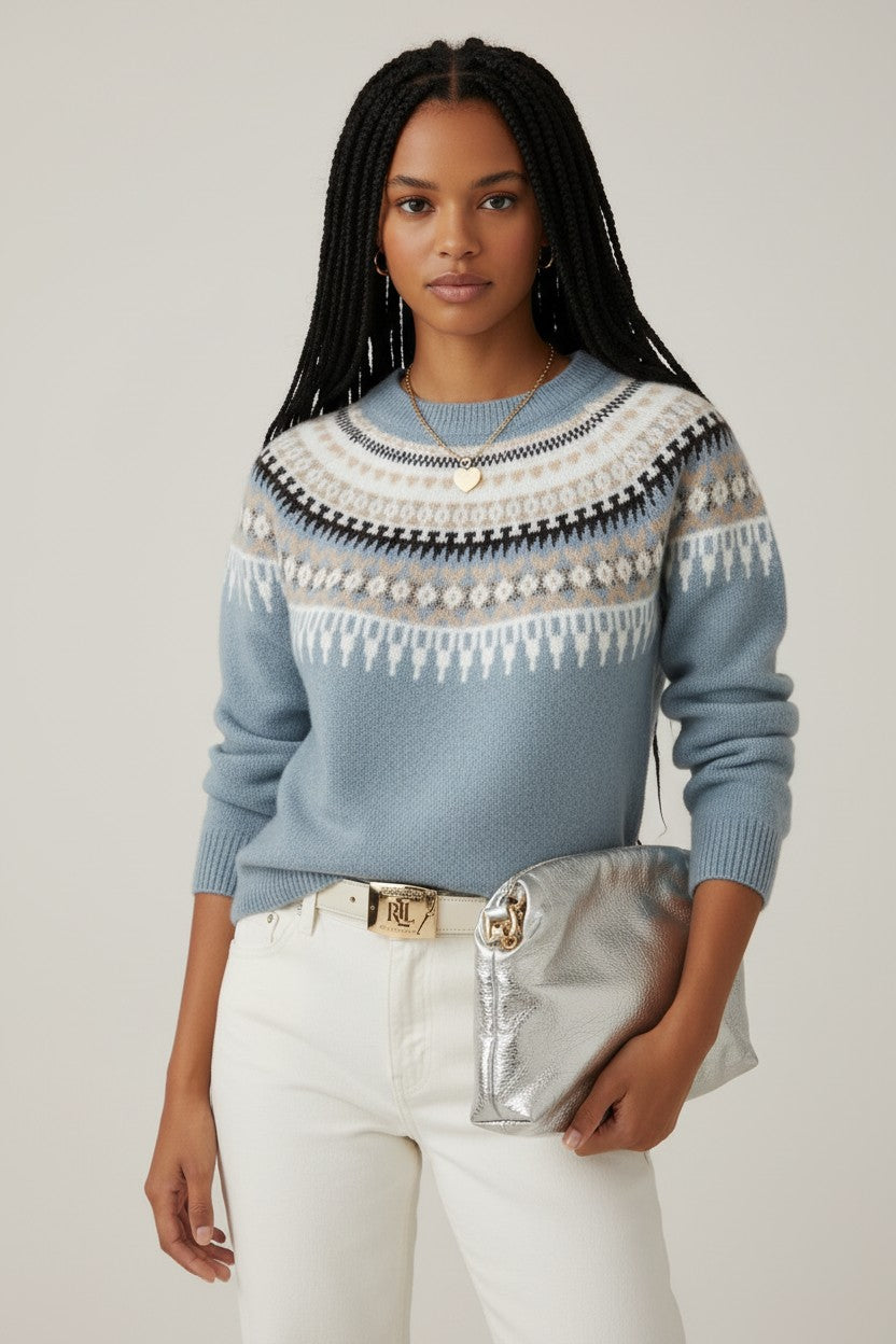 Susanna | Fair Isle Yoke Crew-Neck Knit Sweater for Women