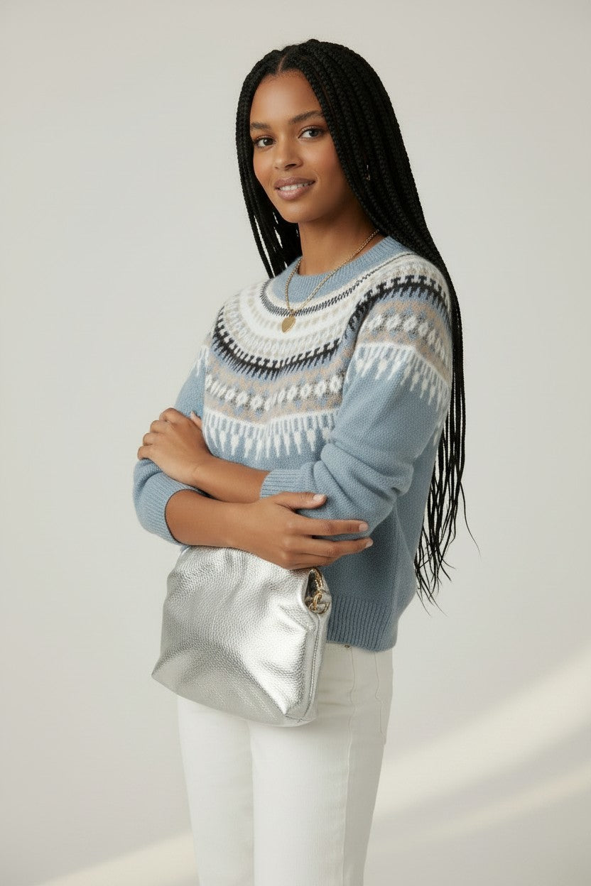 Susanna | Fair Isle Yoke Crew-Neck Knit Sweater for Women